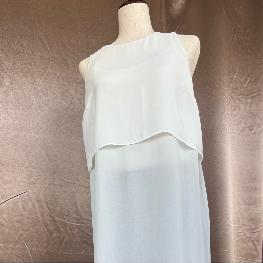 BCBG sheer white tunic and high wasted tailored crop pants (gap)